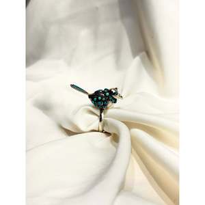 925 Silver Solitaire <b>Ring</b> with Tibetan <b>Turquoise</b> Anokhi Panchi <b>Ring</b>; Romantic Style Stainless Steel 18K Inlay Gold Plating Gift - Product Image 2