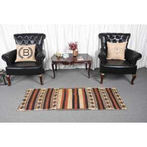 1.9x5.7 ft Rug, Vintage Kilim Rug, Turkish <b>Brown</b> <b>Wool</b> Floral Rug - Product Image 2