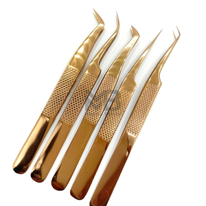 Pinzas de extensión de pestañas de acero inoxidable japonesas de plasma de oro rosa personalizables con etiqueta privada acepta diseños personalizados - Product Image 1