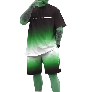 Streetwear d'été pour hommes ensemble de t-shirts et shorts décontracté 100% polyester respirant imprimé tissu tricoté à manches courtes personnalisable - Product Image 5