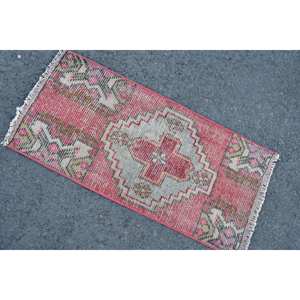 พรมตุรกีสีแดงวินเทจขนาด1.4x2.9ฟุตพื้นที่ขนาดใหญ่แบบคลาสสิกสี่เหลี่ยมผืนผ้าลายแอบสแตรกต์ผ้าขนสัตว์ด้านหลังเป็นยางสำหรับห้องวัยรุ่น - Product Image 4