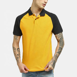 Polo de hombre de algodón 100% al por mayor, tejido de punto cómodo, hombro raglán, bloque de color ajustado, informal, estampado sólido - Product Image 1