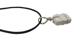 Pendentif en howlite blanche naturelle, forme rectangulaire, pierre polie, bijoux de mode avec cordon noir, collier enroulé de fil - Product Image 4
