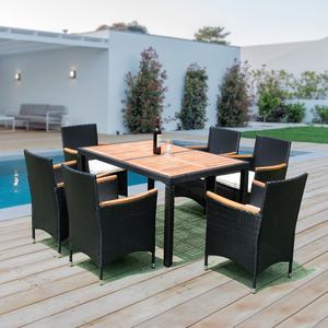 IPRO 7-Piece Pe <b>Rattan</b> <b>Dining</b> <b>Set</b> with acacia wood tabletop Galvanized Powder Coat Steel 100% Polyester Cushions - Product Image 1