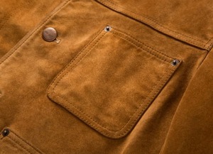 แจ็กเก็ตมอเตอร์ผู้ชายหนังกลับวัวแท้กระดุมแถวเดียวทรงสลิมฟิตสไตล์สตรีทสูงสีน้ำตาล - Product Image 6