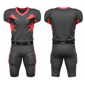 Uniforme de Fútbol Americano Personalizado al por Mayor en Gris Oscuro y Rojo, Fabricación OEM - Product Image 3