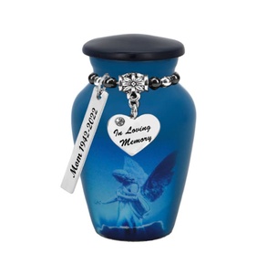 Mini urne bleue Ange de la Protection, breloques d'amour, option de gravure, gravure personnalisée, urnes funéraires en aluminium pour corps humain - Product Image 3