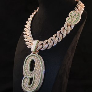 Tùy chỉnh số Mặt dây chuyền | đầy đủ đá ra 925 Sterling Bạc | vvs moissanite kim cương | Màu Xanh lá cây giọng đá | hip hop đồ trang sức - Product Image 2