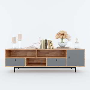 ตู้วางทีวีไม้ยางพาราสไตล์ร่วมสมัย Ministral สำหรับห้องนั่งเล่น ขนาด 180x40x53 ซม. รุ่น KTV68053 เหมาะสำหรับบ้านสไตล์ฟาร์มเฮาส์และตู้วางทีวี - Product Image 4