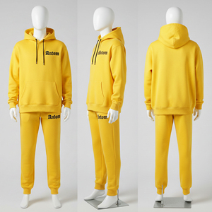 Conjunto de Sudadera con Capucha y Pantalones Deportivos de Algodón Grueso Lavado al Ácido, 2 Piezas, Trajes Deportivos Vintage Lisos para Hombre - Product Image 1