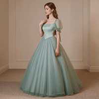 Robe longue décontractée en tulle à épaules dénudées, coupe trapèze, élégante, unie, 100 % coton, pour fête d'anniversaire de princesse, écologique, lavable, naturelle