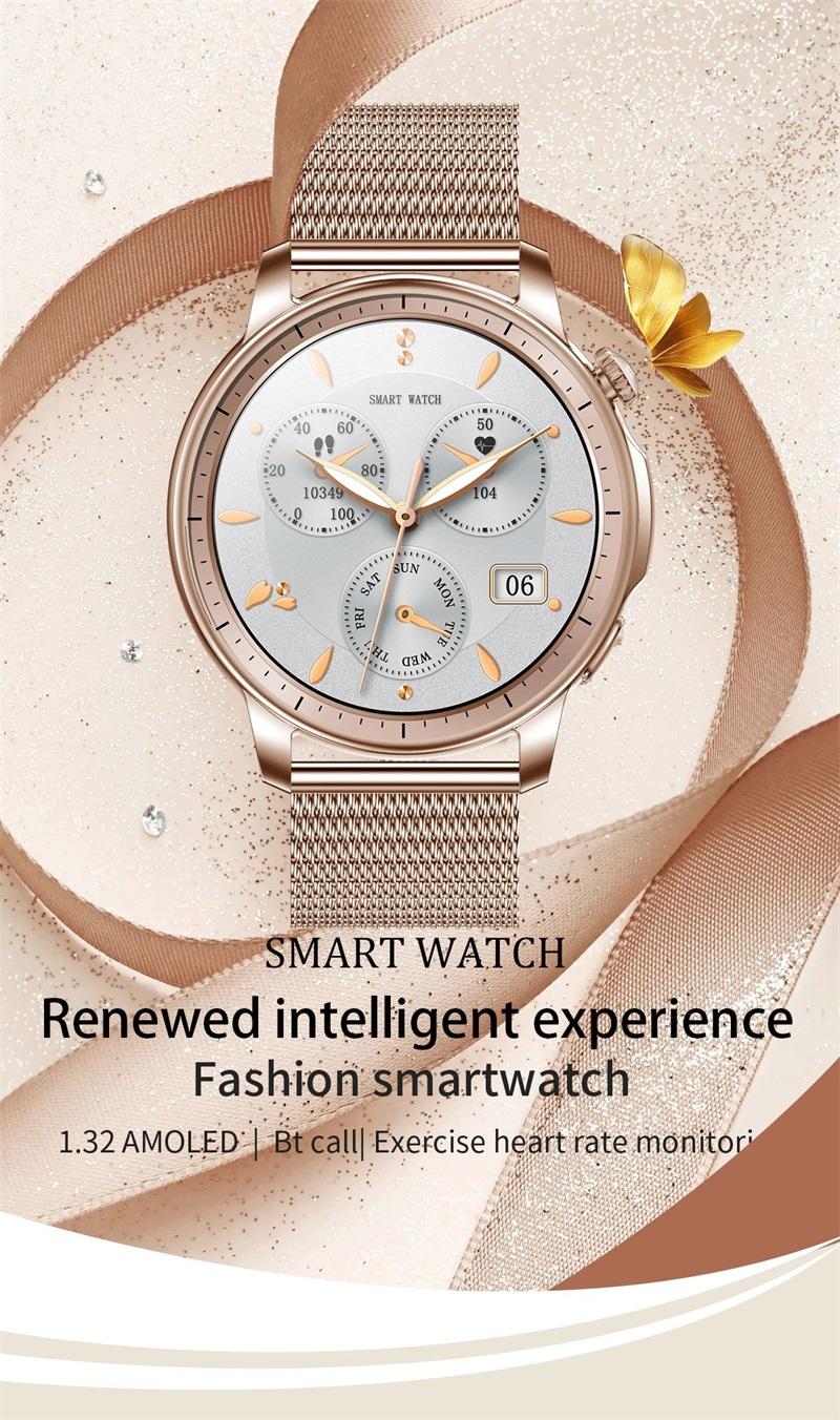 V65 Amoled Smartwatch With Stainless Steel Strap For Women Men