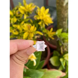 925 <b>Silver</b> Gemstone <b>Ring</b> with <b>Emerald</b> Cut Rose Quartz Statement Pear Shape Fine Jewelry for Engagement - Product Image 2