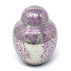 Urna de cremación de latón de cúpula superior de alta calidad con Peltre grabado y urnas funerarias de Metal con acabado de Color púrpura para cenizas humanas - Product Image 1