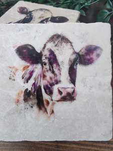 Sous-verres en marbre motif vache style ferme, décoration de table rustique, accent de maison de campagne - Product Image 2