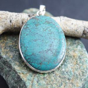Colgante de piedras preciosas de turquesa Natural hecho a mano, estilo bohemio, forma ovalada, joyería de plata esterlina, collar para niños, abalorio para - Product Image 1
