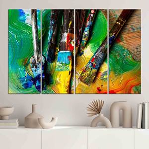 Impresión en lienzo contemporánea y elegante: arte en vidrio con trazos vibrantes, JUEGO DE 4 LIEÑOS - Product Image 1