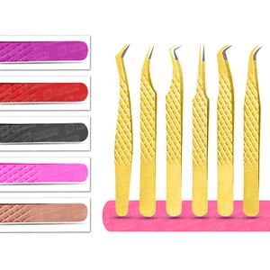 Pinzas de pestañas de oro titanio 90 grados 7mm punta hecha a mano Acero inoxidable fácil de recoger pestañas finas personalizables marca - Product Image 4