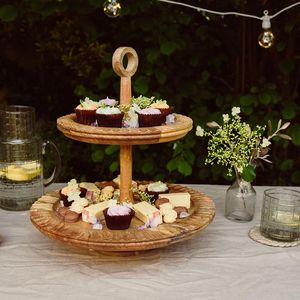 Multi use solid wood cake stand handcrafted for special events decorative dessert presentation or rustic home decor - Product Image 2