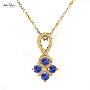 Mayorista de joyas de oro macizo de 14K Diseño único Collar con colgante trenzado de 4 piedras con piedras preciosas de tanzanita azul natural - Product Image 3