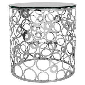 Ring Design Table d'appoint en métal couleur argent plaqué brillant Design fait main Look attrayant Table d'appoint de forme cylindrique Table d'appoint - Product Image 1