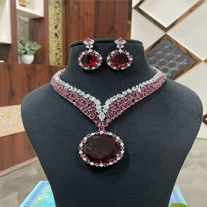 Attractive High Quality stone Design Gold Plated Cz <b>Necklace</b> Set Earrings for Women Designer Jewelry for Wedding Wear - Product Image 2