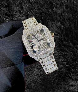 Latest Fashion Square <b>Men</b> Watch 14K <b>Gold</b> Finish Lab Grown Diamond VVS Clarity Mechanical Quartz Smart <b>White</b> Dial with <b>Bracelet</b> - Product Image 3