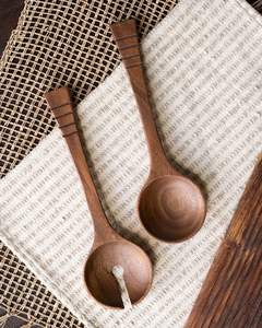 <b>Food</b> Serving Coffee Spoon Japandi Style Wooden Bamboo 8 Inch Long Handle Eco-Friendly Gold Plated High Quality - Product Image 5