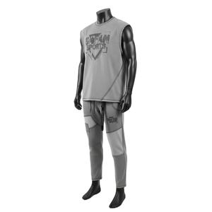 เสื้อยืดแขนกุดออกกำลังกายผู้ชายและกางเกงจ็อกเกอร์ ผ้าคอตตอนผสมโพลีเอสเตอร์ ตะเข็บแบบอินเตอร์ล็อค พิมพ์ลายโลโก้ตามสั่ง ชุด 2 ชิ้น สำหรับผู้ชาย - Product Image 4