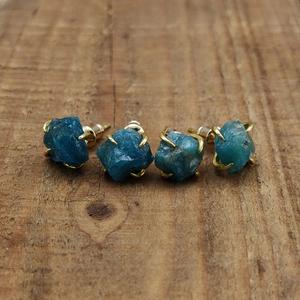 Pendientes de Botón Geométricos de Lujo Chapados en Oro de Plata 925 con Piedra Preciosa Natural de Apatita Neón para Uso Diario, Regalo - Product Image 2