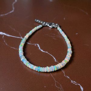 HAYAAT GEMS Ethiopian Opal <b>Beaded</b> <b>Bracelet</b> 4-5 Mm AAA+ Grade Sterling Silver Rainbow Fire Luxury Christian Gift Jewelry - Product Image 1