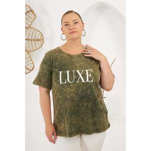 RMG Plus Size Piece Dyed 100% Cotton Casual T-shirt for Women, Comfortable Khaki Short Sleeve Top - Product Image 1