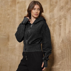 Sudadera con capucha corta de moda para mujer, nueva, elegante, barata, superventas, con lavado ácido, tops con capucha para mujer 2026 - Product Image 1