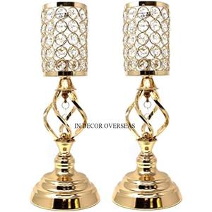 Support de base poli brillant argenté en acier inoxydable pour porte-bougie perlé en cristal de forme ronde pour la décoration de mariage - Product Image 6