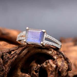 Bague en argent sterling massif de style classique pour femmes, de haute qualité, avec labradorite druzy taillée en carré, facettée, pour les fêtes et les mariages - Product Image 2