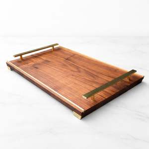 Plateau de rangement en bois au meilleur prix avec poignées en laiton de qualité supérieure, base épaisse, finition élégante pour salle à manger, bar, table basse, décoration intérieure - Product Image 1