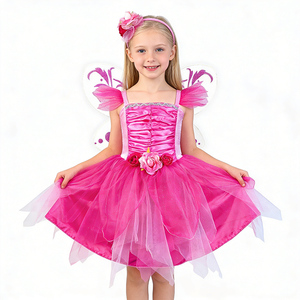 Stokta Çocuklar İçin Sıcak Pembe Gül Peri Kostümü Saten Gövde ve Tül Etek - Product Image 1