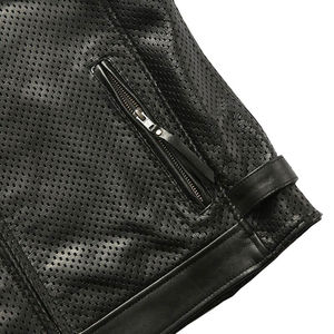 Gilet de motard classique en cuir de vachette et laine respirant pour homme, noir, devant perforé, col montant, poches zippées, décontracté, hiver - Product Image 5