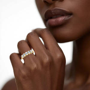 Anillo de Compromiso de Media Eternidad con Moissanita de Corte Ovalado de Lujo, Color D, 0.25 CT*7 Piedras, Anillo a Juego, Plata de Ley 925 - Product Image 4