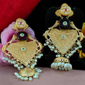 Premium Apala Polish With <b>Jhumkas</b> Hanging Pearls Indian Traditional & Modern Elegance Moissanite Stone <b>Jhumkas</b> For Women & Girls - Product Image 4