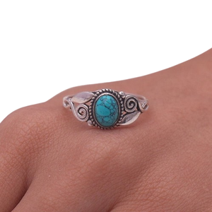 Tendencia 925 plata esterlina turquesa anillo de piedras preciosas joyería hecha a mano plata estilo bohemio anillo joyería para mujeres regalo para niñas - Product Image 1