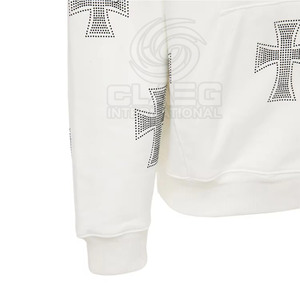 Rhinestone Embroidered Solid Zipper Hoodie Custom Logo High Quality 100% Cotton for Men - Product Image 5
