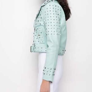 Custom Made Women Genuine Leather Jacket Fashionable Rhinestone Design Winter <b>Coat</b> Style Wholesale Customized - Product Image 5