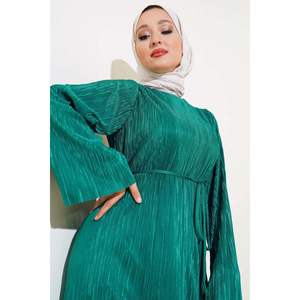 Robe décontractée plissée brillante verte - Product Image 1