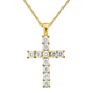<b>14k</b> Yellow <b>Gold</b> Prong-Set Diamond Cross Pendant <b>Necklace</b> (0.55ct) - Product Image 2