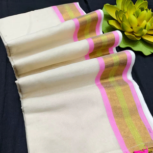 Sari OFFWHITE Ecológico de Secado Rápido, Mezcla de Seda/Algodón, Peso Medio, Hecho a Mano, con Borde de Zari, Estilo Liso, para Vestido de Novia - Product Image 1