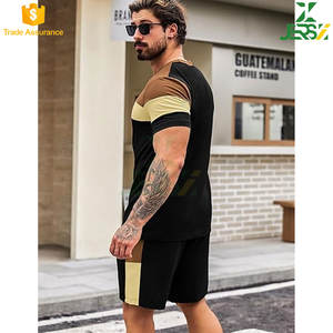 Ensemble de sweat-shirt et short Colorblock à manches courtes pour hommes, tenues d'été 2 pièces, vêtements de sport athlétiques décontractés, légers - Product Image 3