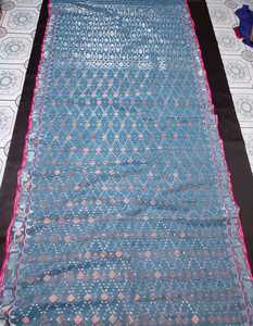 Exclusif Deshi Dhakai Jamdani Sharee Qualité d'exportation pour les femmes JAMDANI FABRIC Bleu ROUGE VERT Doré Bleu Ciel du Bangladesh - Product Image 4