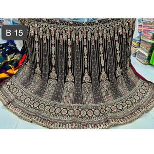 Opulent Modern Velvet Jarkan Lehenga Double Can <b>Flare</b> Heavy Dupatta Long Choli Floor-Length for Bridal Wear Party Wear Summer - Product Image 6