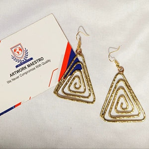 Brass <b>Earrings</b> with Triangular Shape and Fully Hammered Pattern Handcrafted in India-Gold Plated Modern Traditional Design - Product Image 1